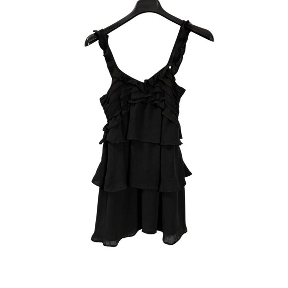 MNG Mango Womens Black Mini Dress Veronike Ruffle Layered Sleeveless Size S New - Picture 1 of 9